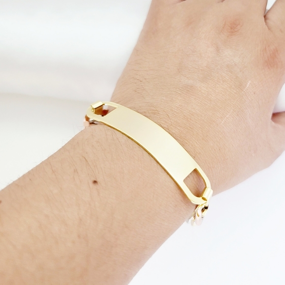 18K Gold Plated tricolor men's ID bracelet. New - Picture 8 of 10